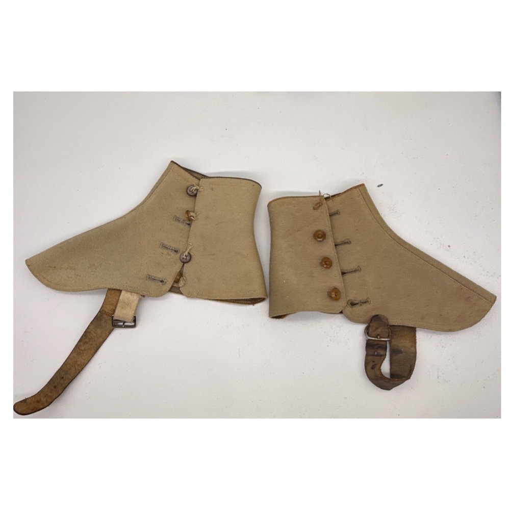 Antique Vintage Spats Gaiters Lot 4 Pairs 1 Single Wool Canvas Leather England - Picture 8 of 14